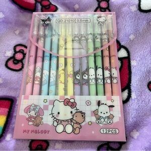 Set of 12 Sanrio Black Ink Pens in a Plastic Carrying Case